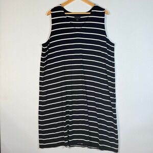 J Jill Wearever Womens XL Black White Striped Sleeveless Stretch Dress‎ Travel
